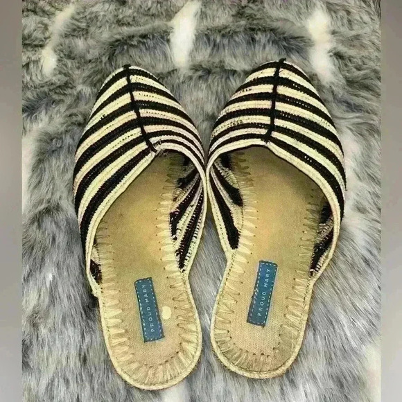 Proud Mary Raffia Slip On Shoes wicker black tan sz 8 - Picture 3 of 8